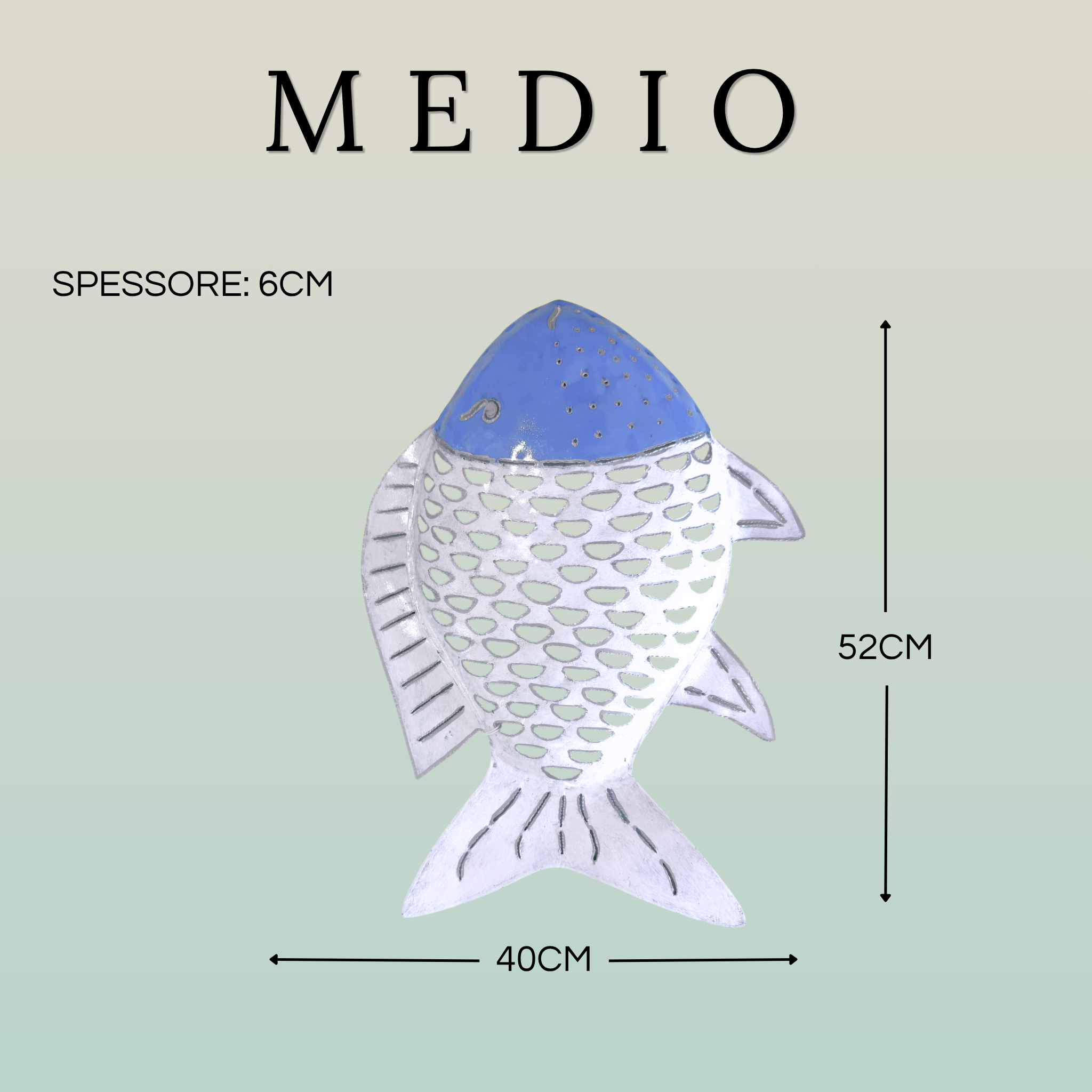 Pesce Decorativo in Ferro Battuto Celeste e Bianco | Collezione Tropicale