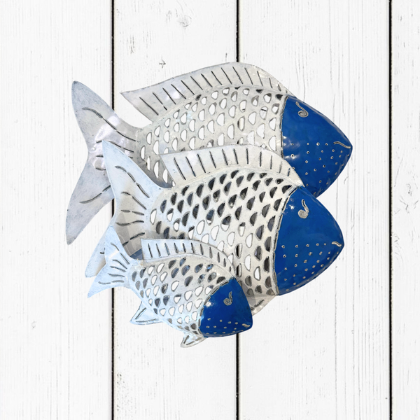 Pesce Decorativo In Ferro Battuto Azzurro E Bianco Collezione Tropicale