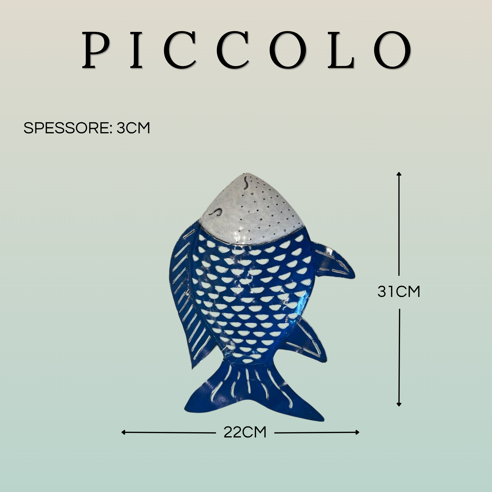 Pesce Decorativo In Ferro Battuto Azzurro E Bianco Collezione Tropicale