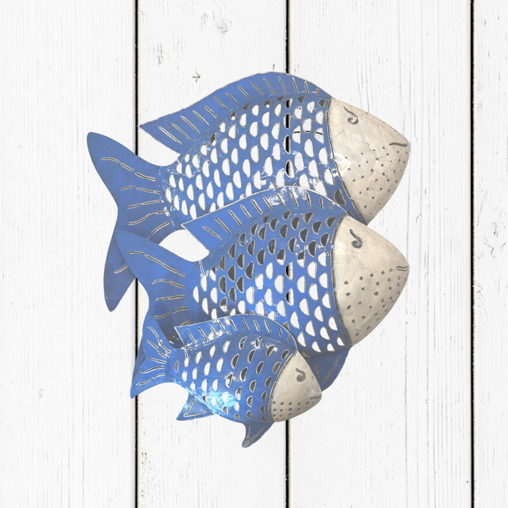 Pesce Decorativo in Ferro Battuto Celeste e Bianco | Collezione Tropicale