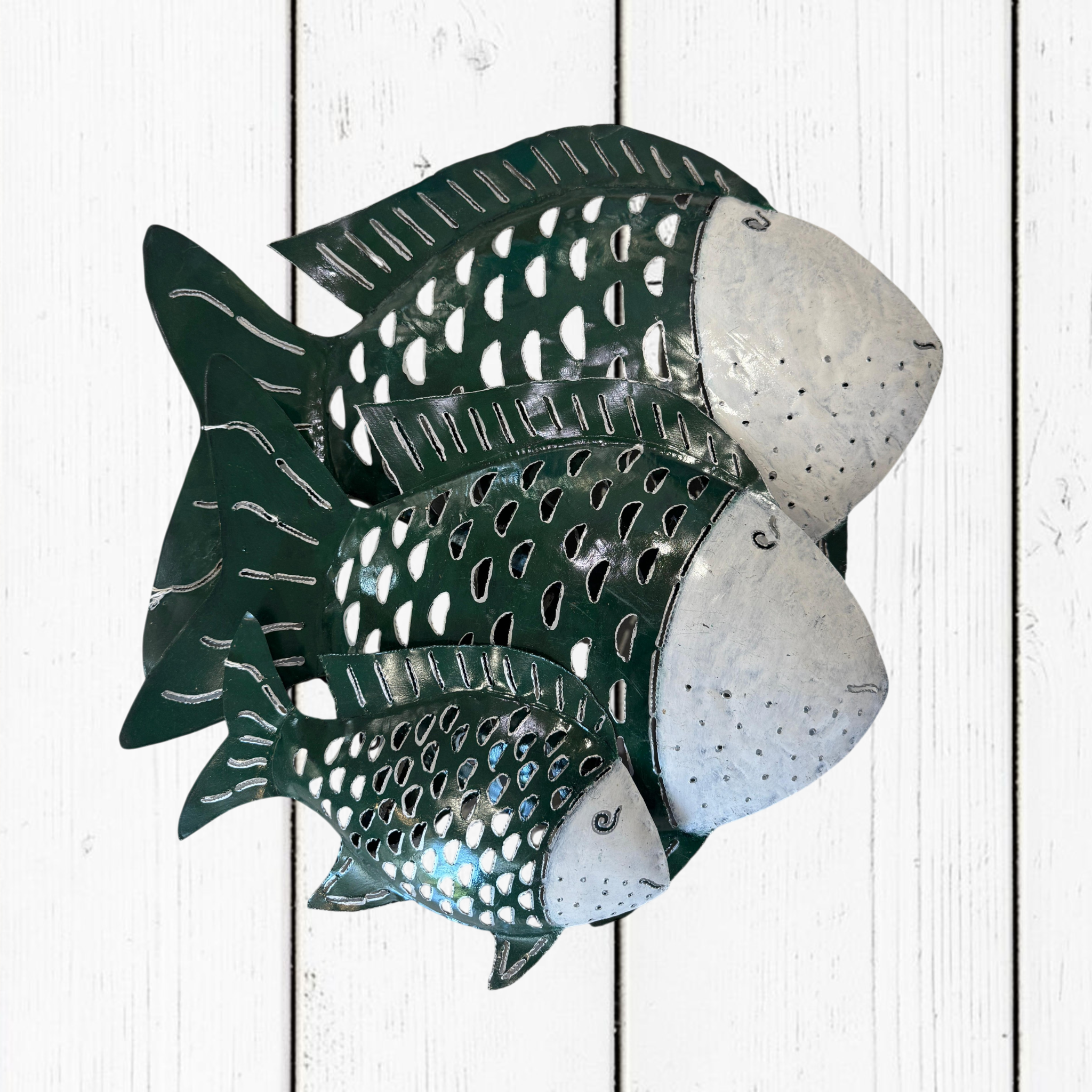 Pesce Decorativo in Ferro Battuto Verde Scuro e Bianco | Collezione Tropicale