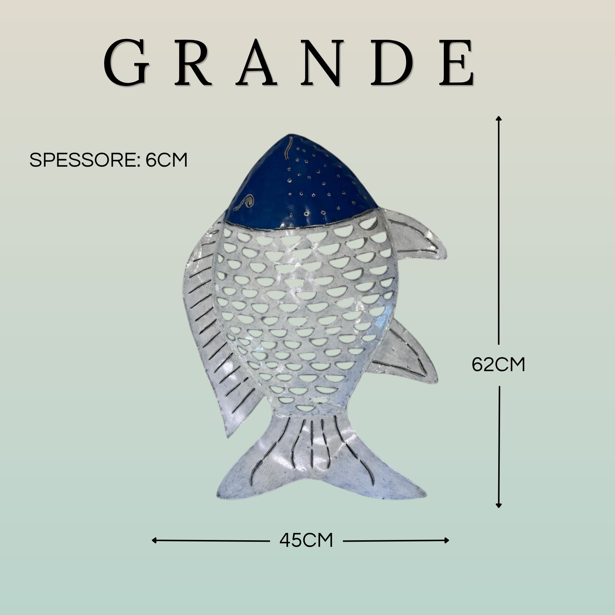 Pesce Decorativo in Ferro Battuto Blu Scuro e Bianco | Collezione Tropicale