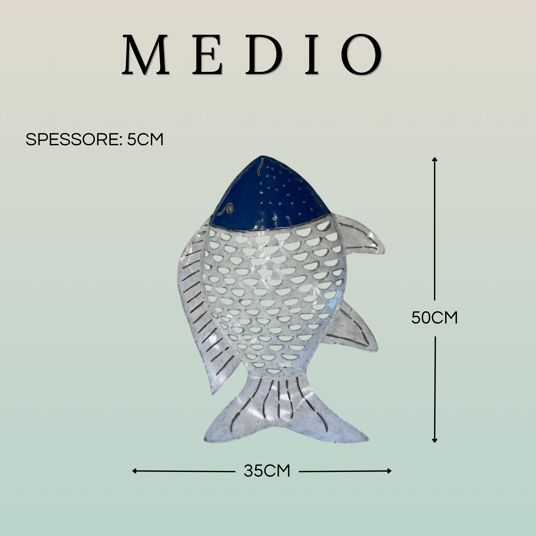 Pesce Decorativo in Ferro Battuto Blu Scuro e Bianco | Collezione Tropicale