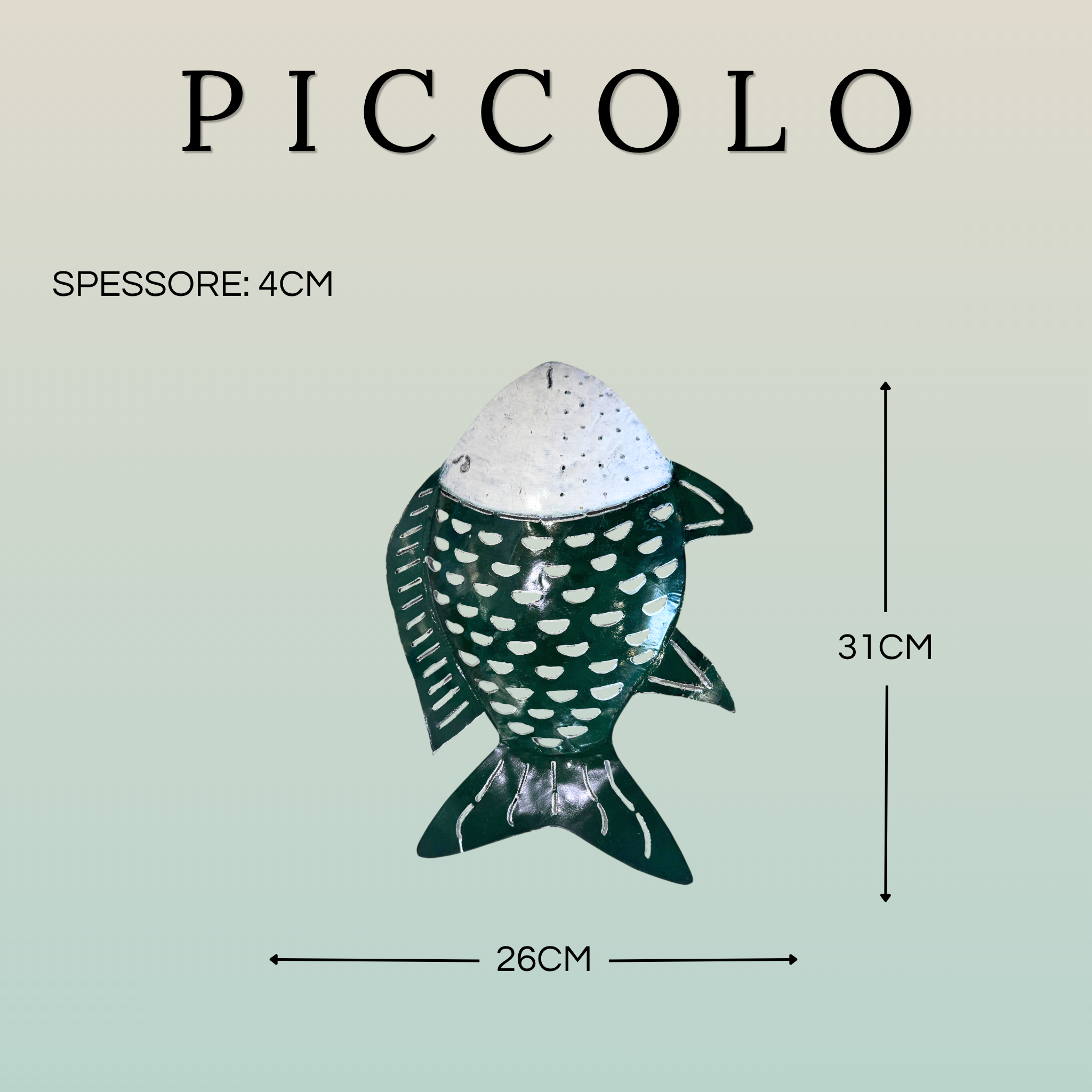 Pesce Decorativo in Ferro Battuto Verde Scuro e Bianco | Collezione Tropicale