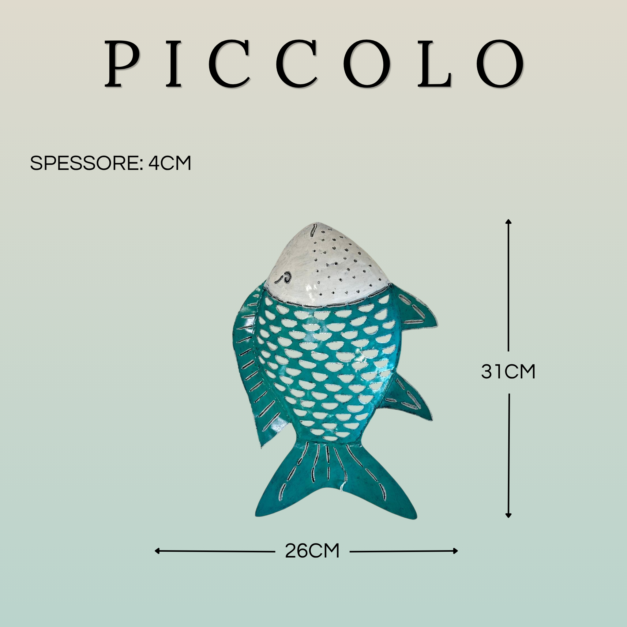 Pesce Decorativo in Ferro Battuto Verde Tiffany e Bianco | Collezione Tropicale