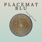 Placemat Tondo Rattan con Bordo Palline di Legno Ø38 cm – Naturale-Blu Navy / Naturale-Turchese