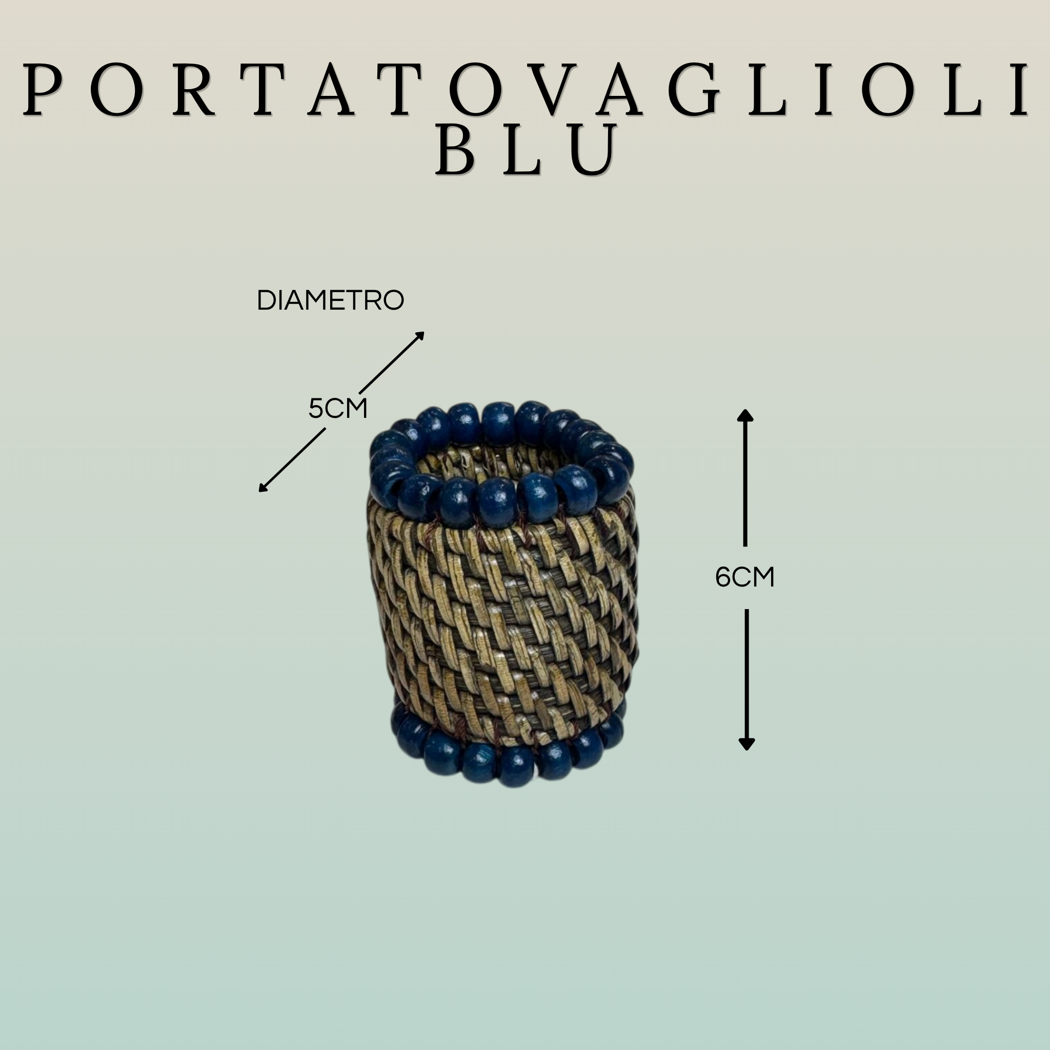 Legatovaglioli Rattan Dark Brown con Palline di Legno – Turchese Scuro / Blu Navy
