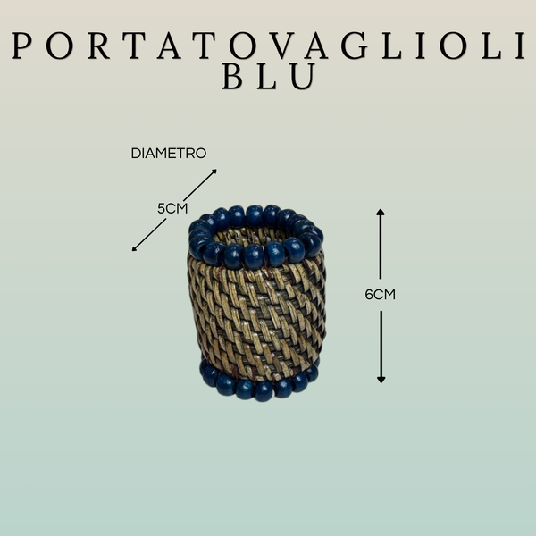 Legatovaglioli Rattan Dark Brown con Palline di Legno – Turchese Scuro / Blu Navy