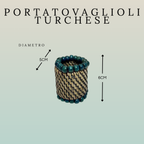 Legatovaglioli Rattan Dark Brown con Palline di Legno – Turchese Scuro / Blu Navy