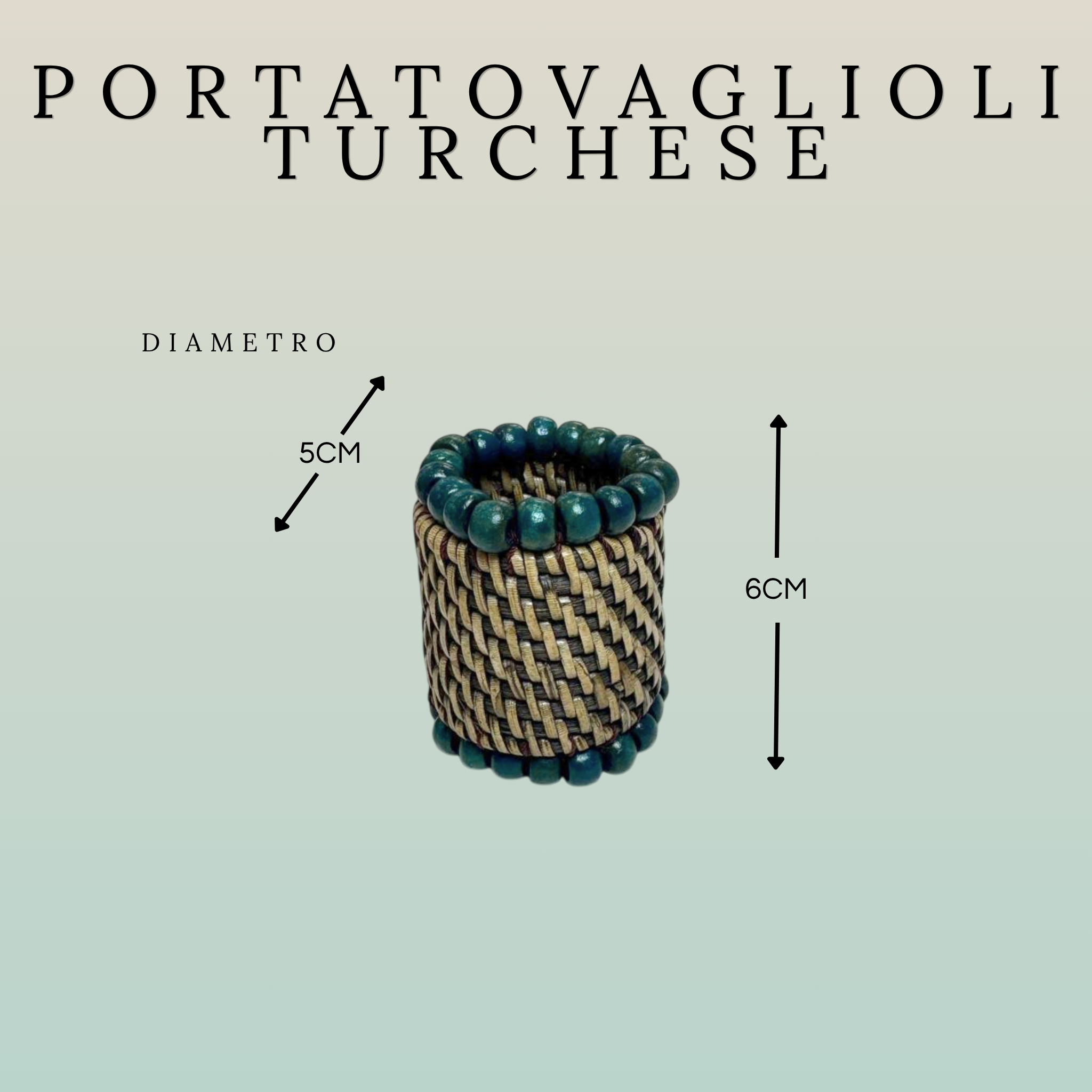 Legatovaglioli Rattan Dark Brown con Palline di Legno – Turchese Scuro / Blu Navy