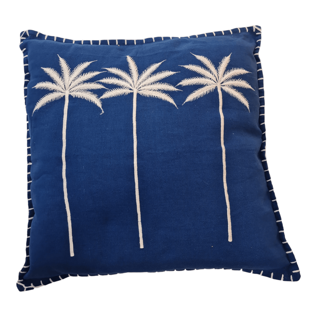 cuscino quadrato blu tre palme bianche