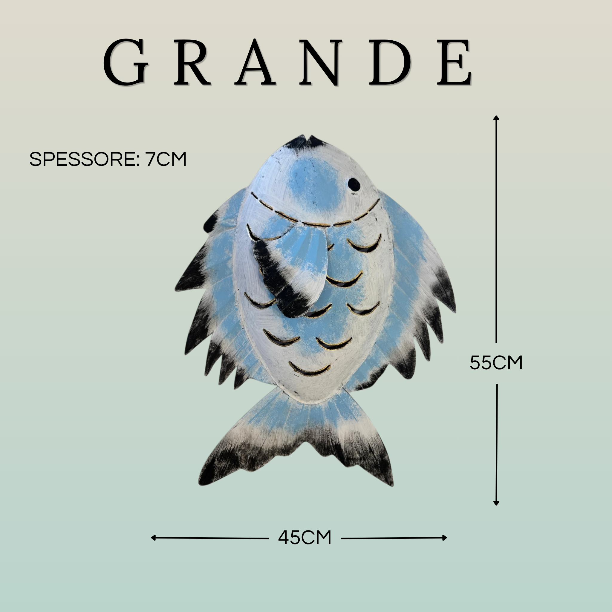 Pesce Decorativo in Ferro Battuto – Stile Tropicale azzurro Pastello | Arredo Parete