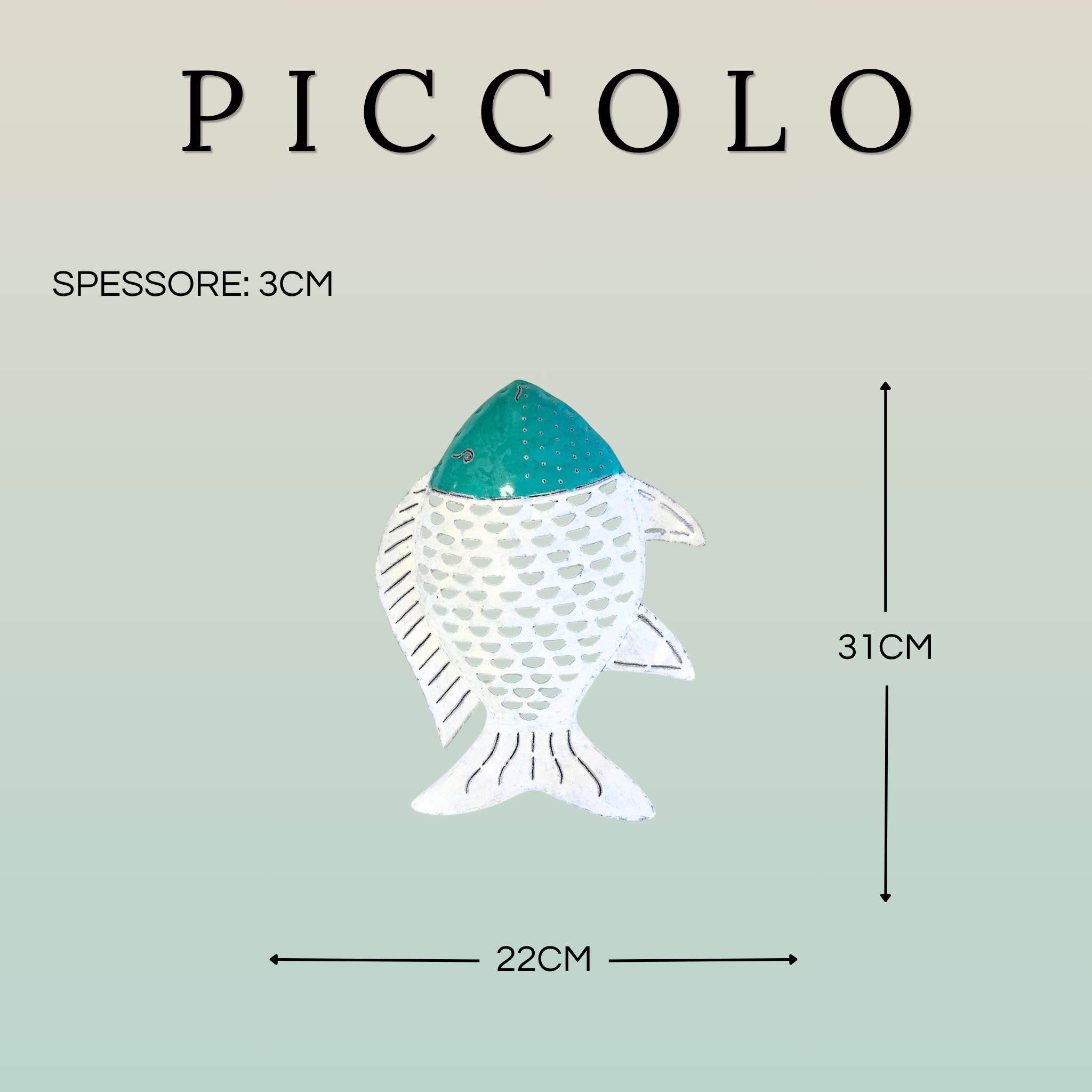 Pesce Decorativo in Ferro Battuto Verde Tiffany e Bianco | Collezione Tropicale