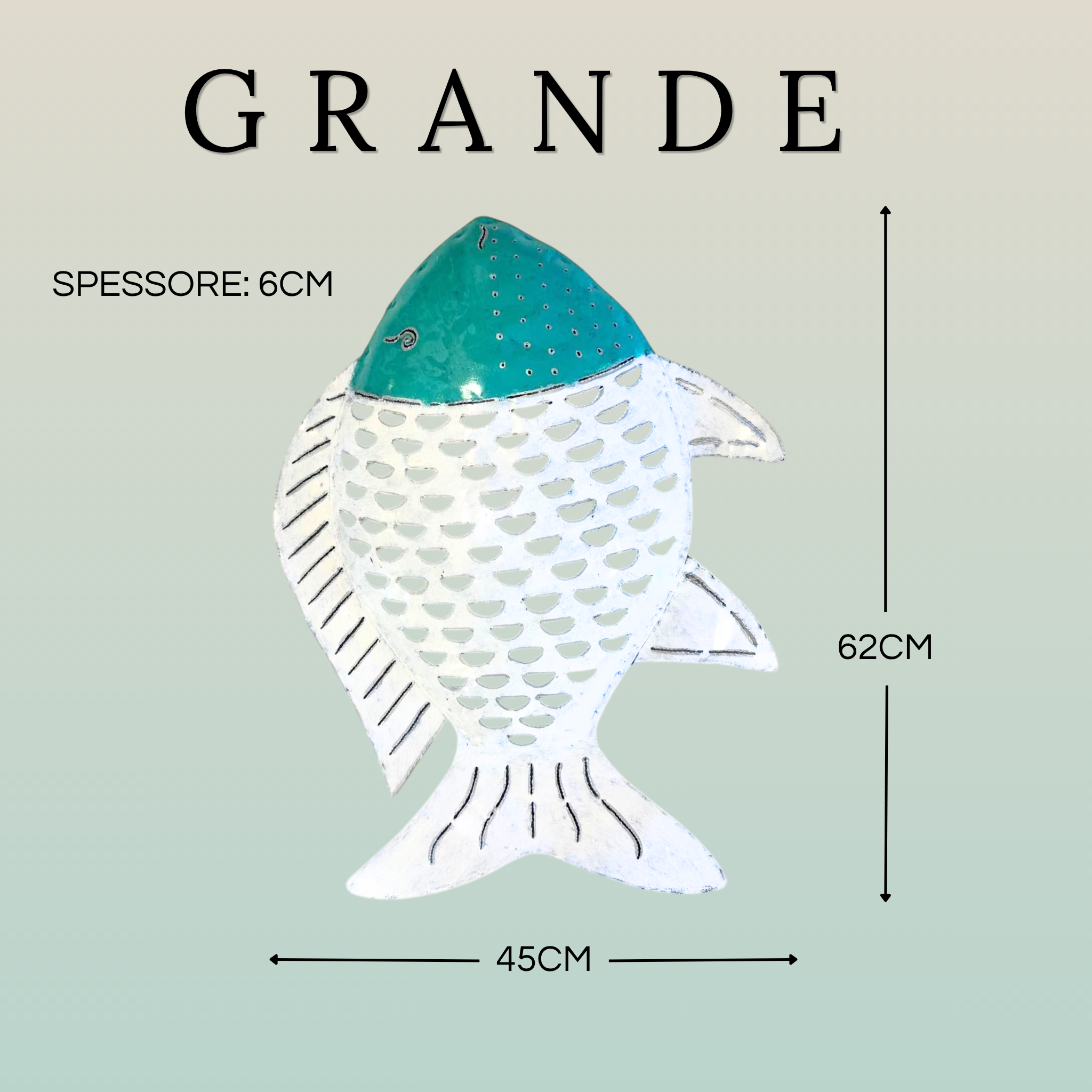 Pesce Decorativo in Ferro Battuto Verde Tiffany e Bianco | Collezione Tropicale