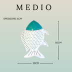 Pesce Decorativo in Ferro Battuto Verde Tiffany e Bianco | Collezione Tropicale