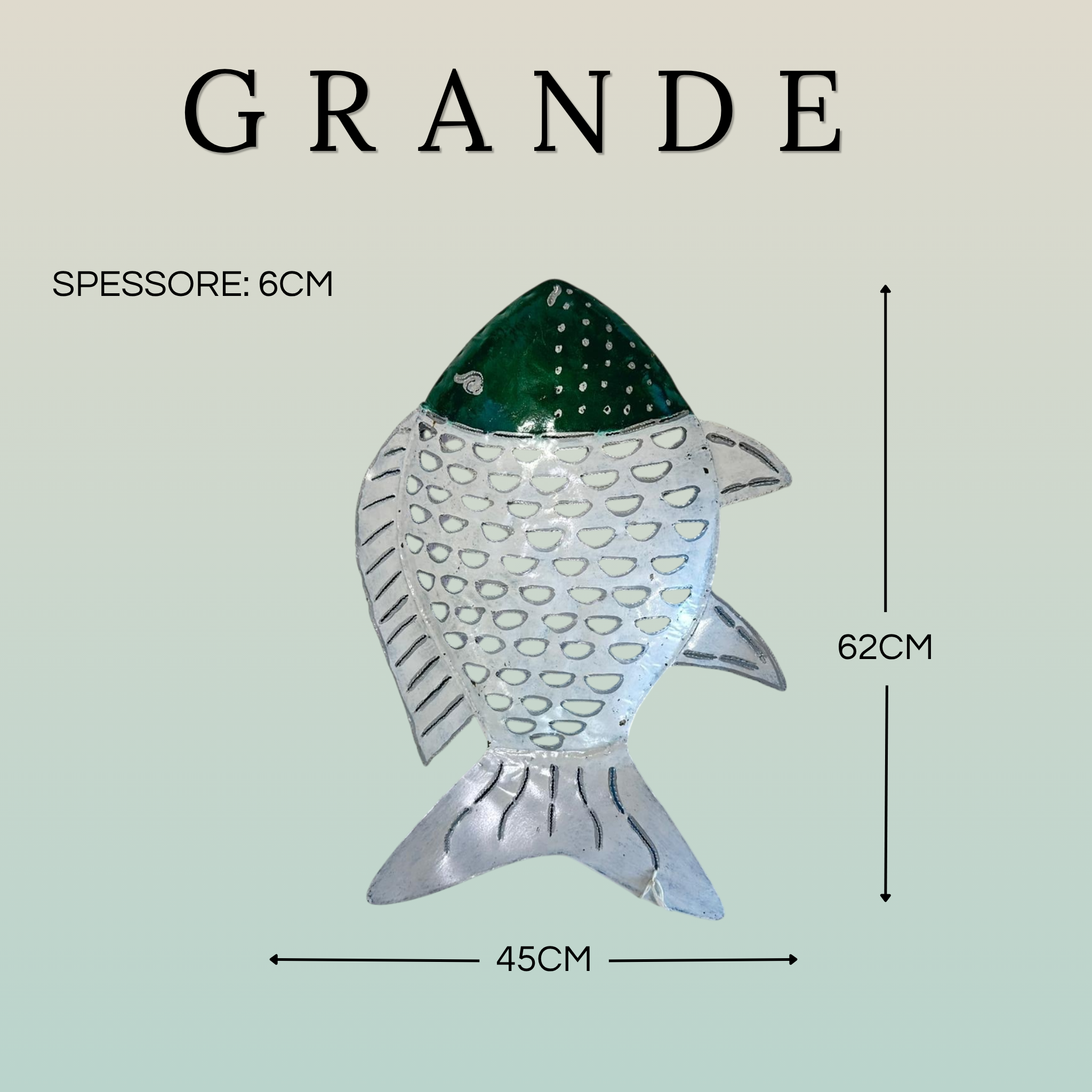 Pesce Decorativo in Ferro Battuto Verde Scuro e Bianco | Collezione Tropicale