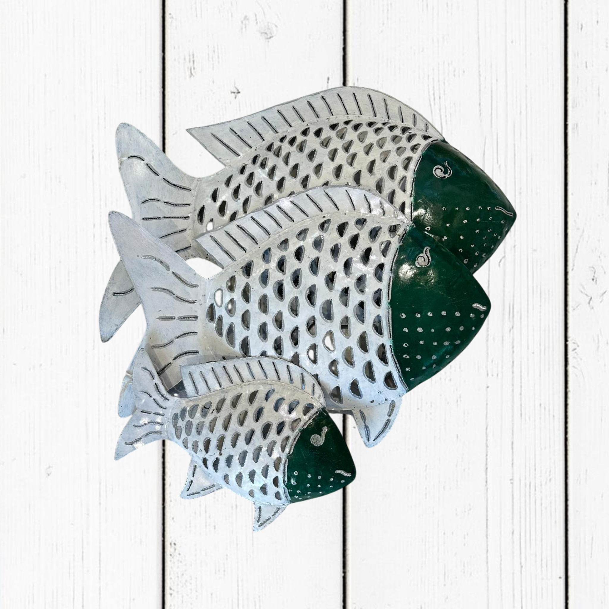 Pesce Decorativo in Ferro Battuto Verde Scuro e Bianco | Collezione Tropicale