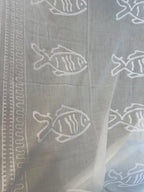 Tenda Voile Cotone Bianca Pesci Stilizzati 150x300 cm