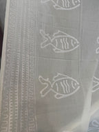 Tenda Voile Cotone Bianca Pesci Stilizzati 150x300 cm