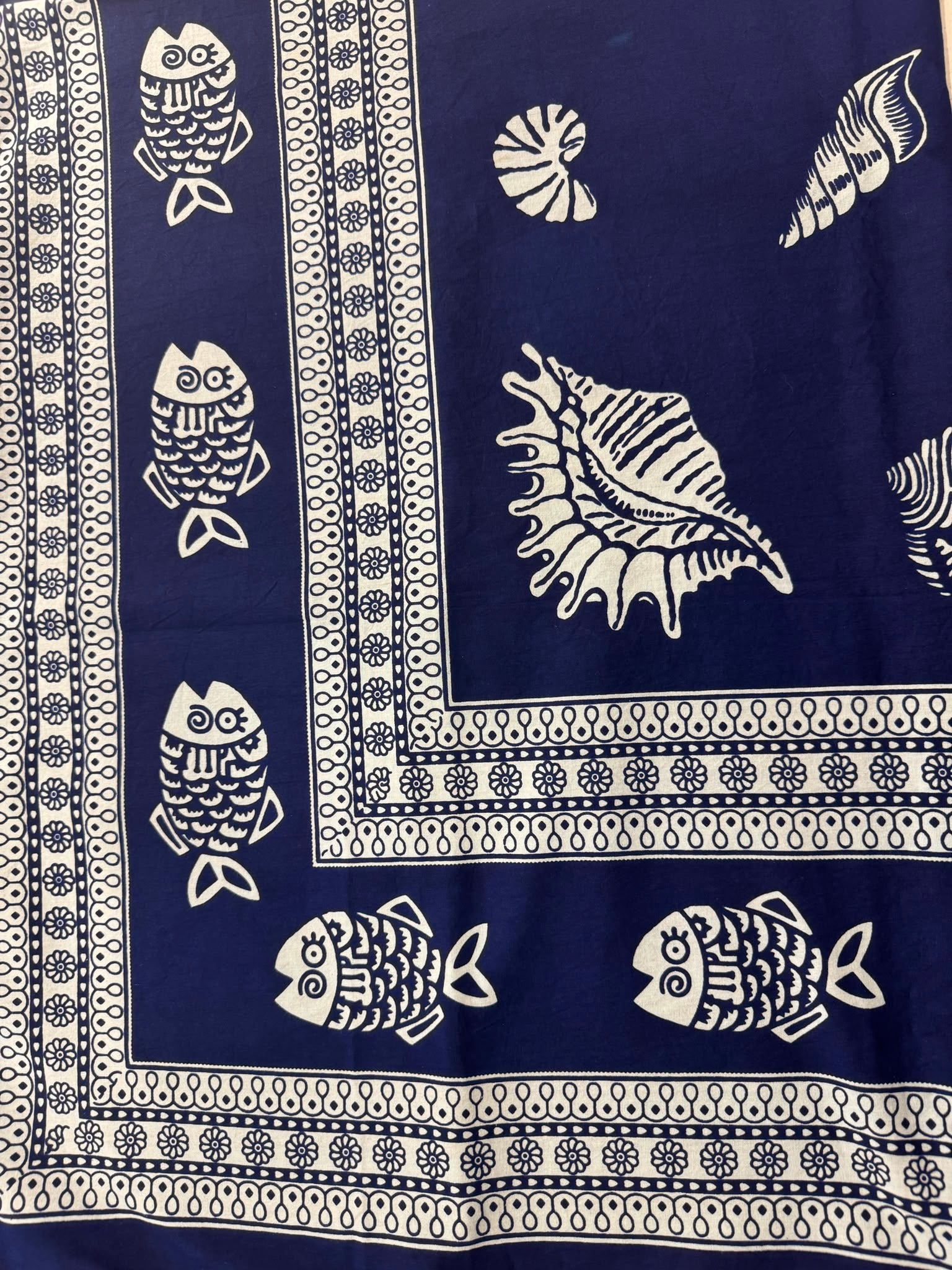 Telo Blu Conchiglie Bianche in Cotone | Copriletto e Copridivano 180x270 / 270x270