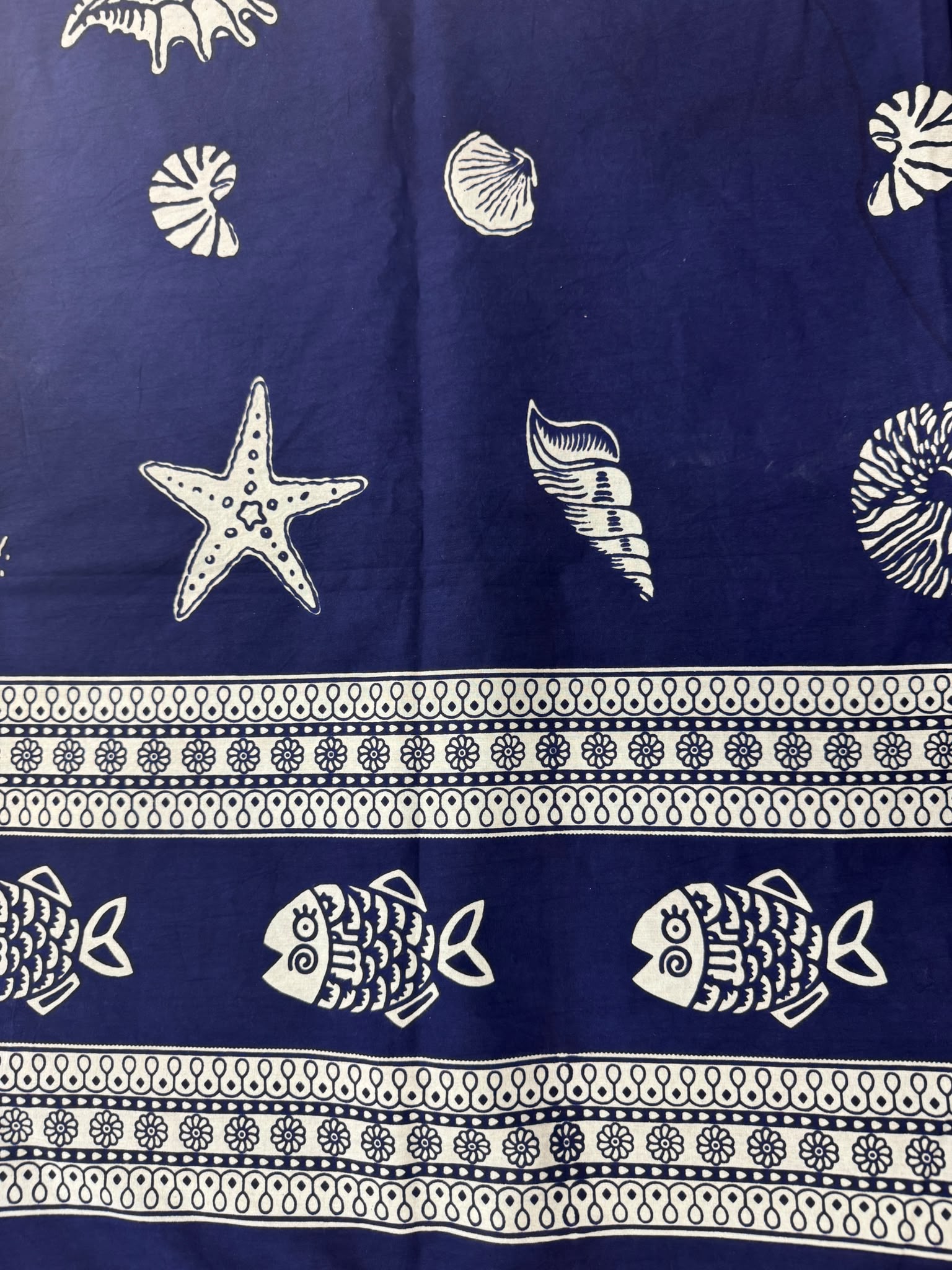 Telo Blu Conchiglie Bianche in Cotone | Copriletto e Copridivano 180x270 / 270x270