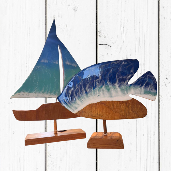 Figure Marine in Legno e Resina Epossidica con Base – Soprammobile