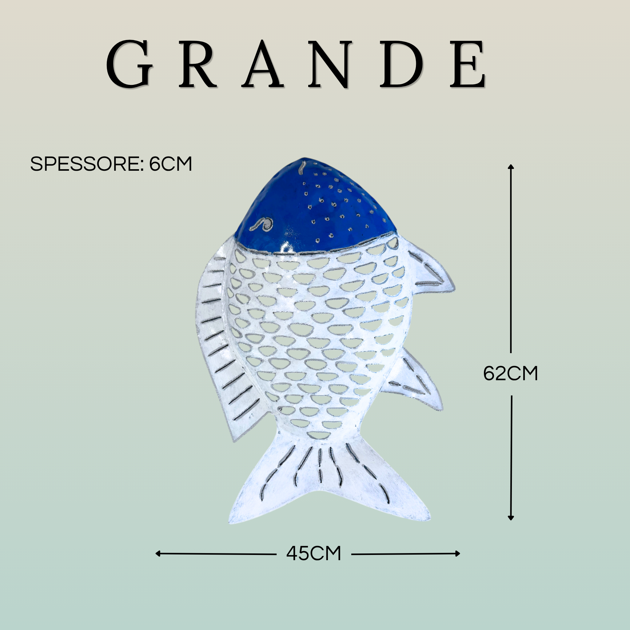 Pesce Decorativo In Ferro Battuto Azzurro E Bianco Collezione Tropicale