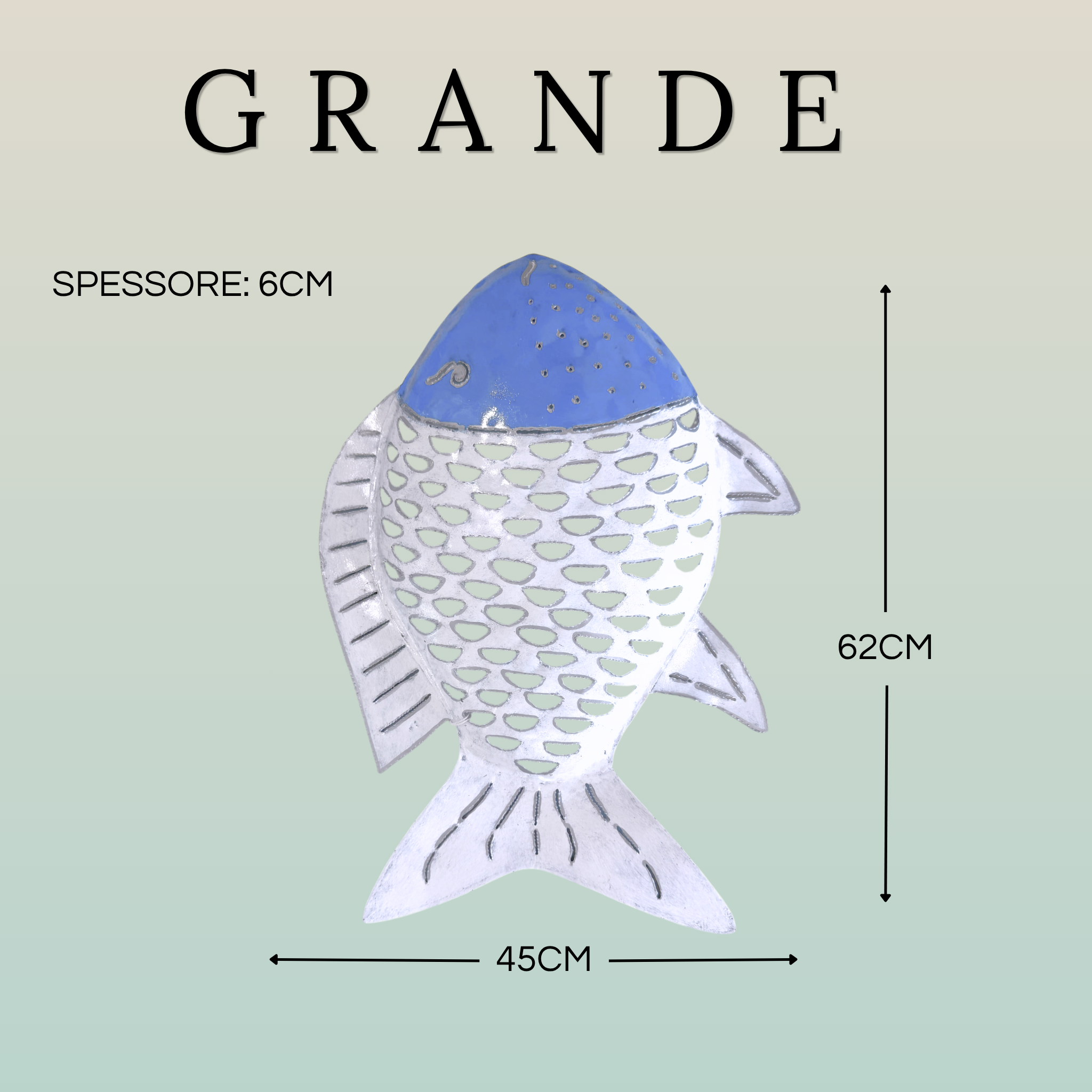 Pesce Decorativo in Ferro Battuto Celeste e Bianco | Collezione Tropicale