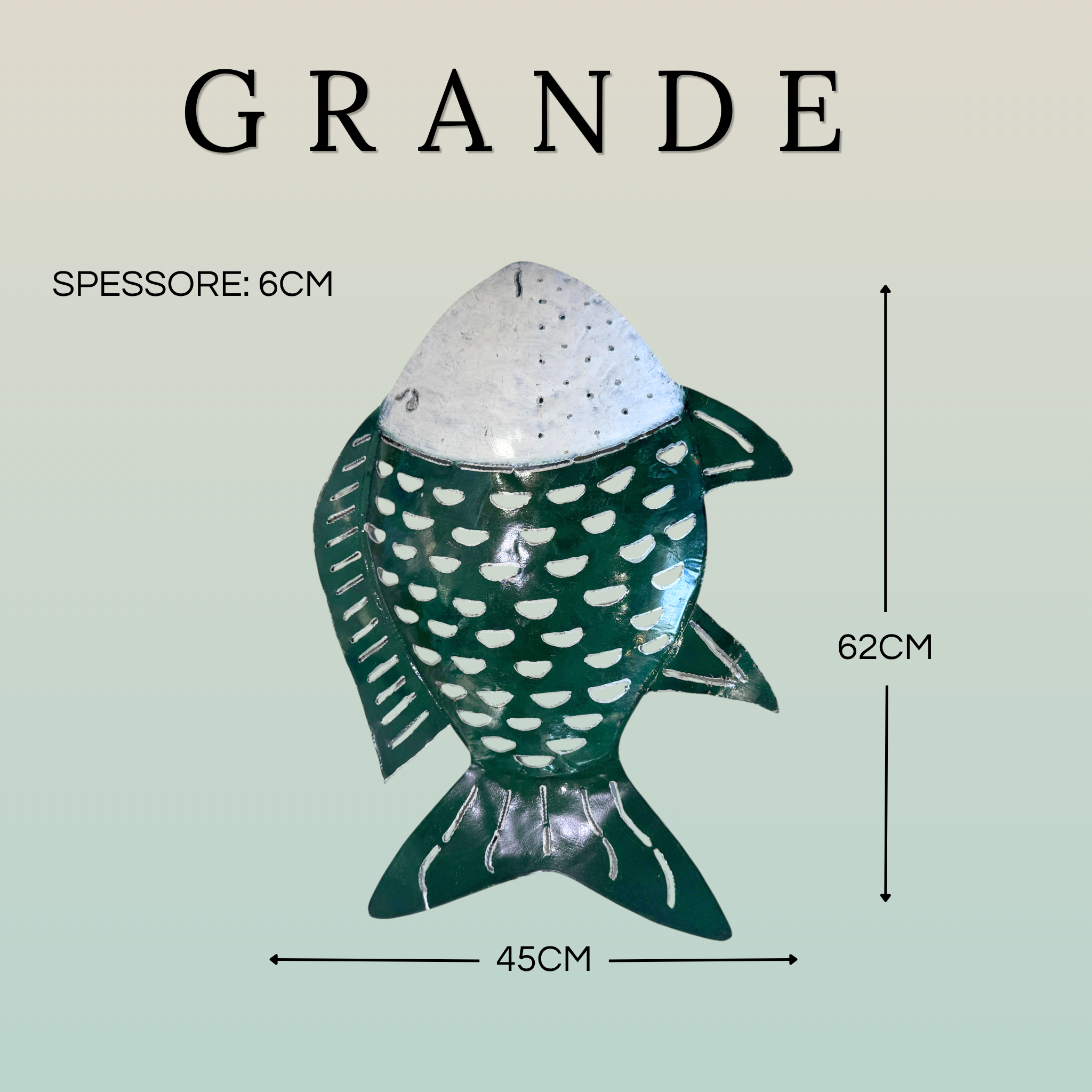 Pesce Decorativo in Ferro Battuto Verde Scuro e Bianco | Collezione Tropicale