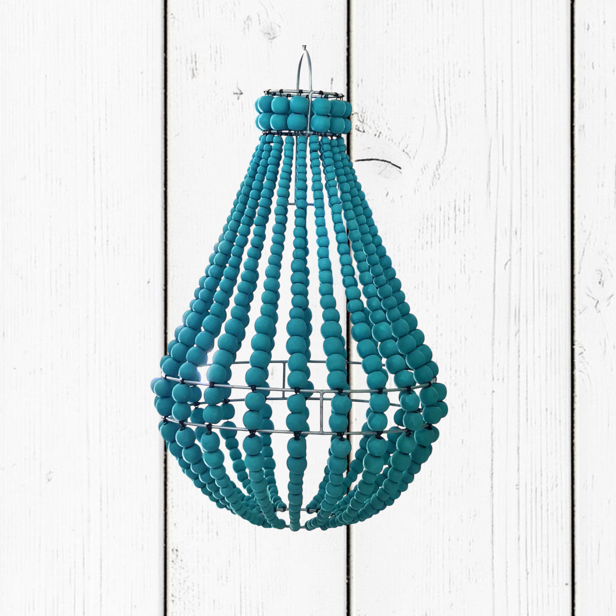 Lampadario Palline Legno Turchese Verde Tiffany Artigianale Bali | Illuminazione Casa