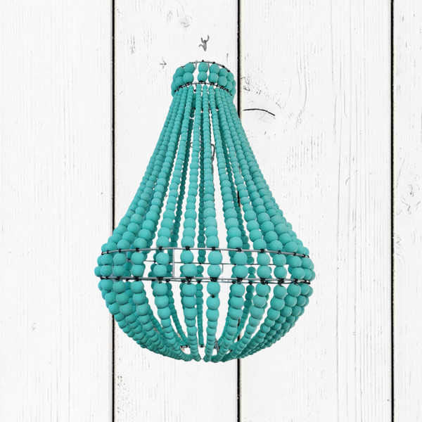 Lampadario Palline Legno Verde Acqua Artigianale Bali | Illuminazione Casa