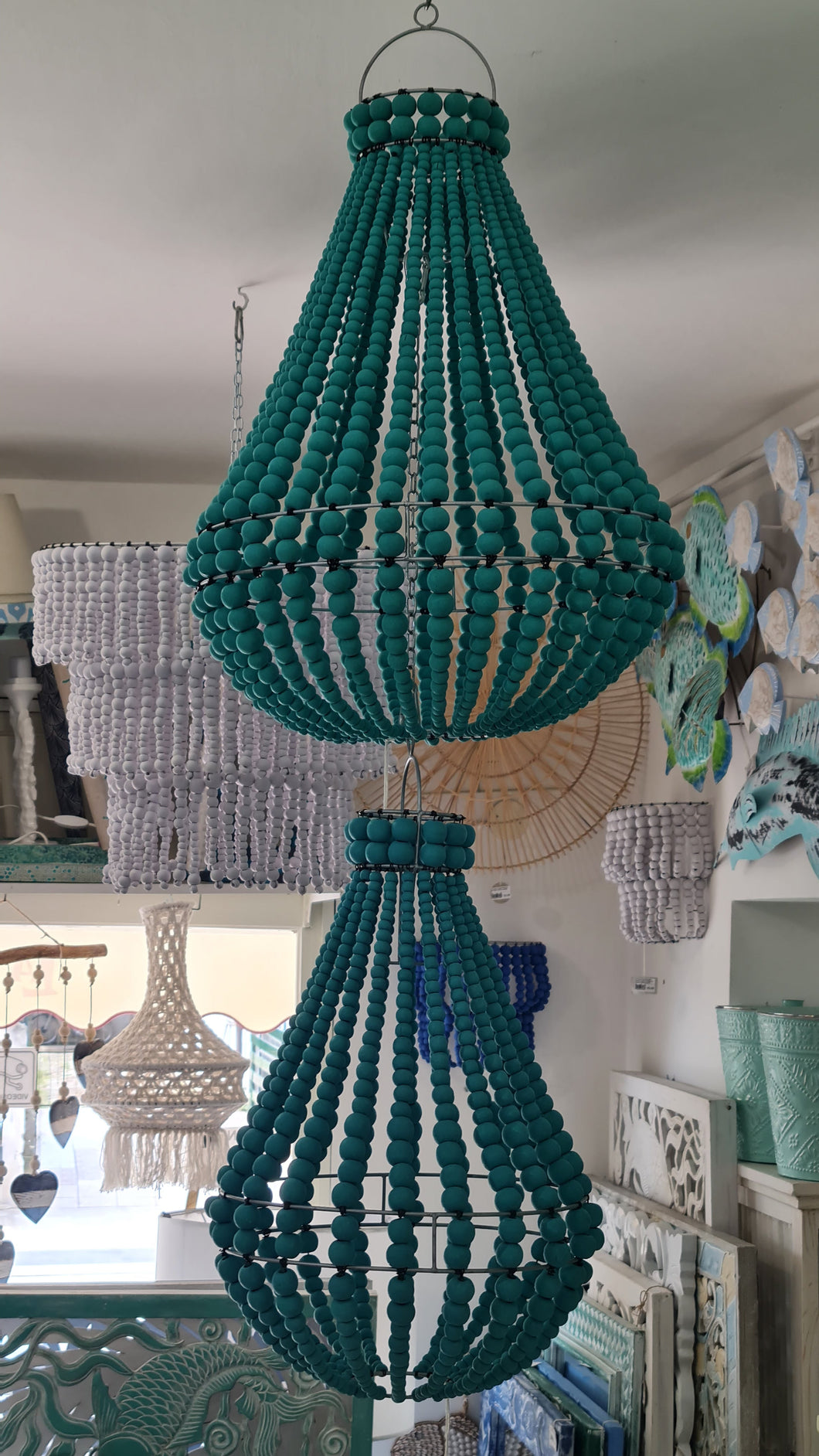 lampadario palline legno turchese tiffany green piccolo