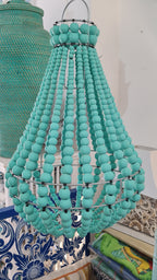 Lampadario Palline Legno Verde Acqua Artigianale Bali | Illuminazione Casa