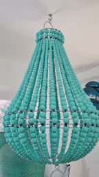 Lampadario Palline Legno Verde Acqua Artigianale Bali | Illuminazione Casa