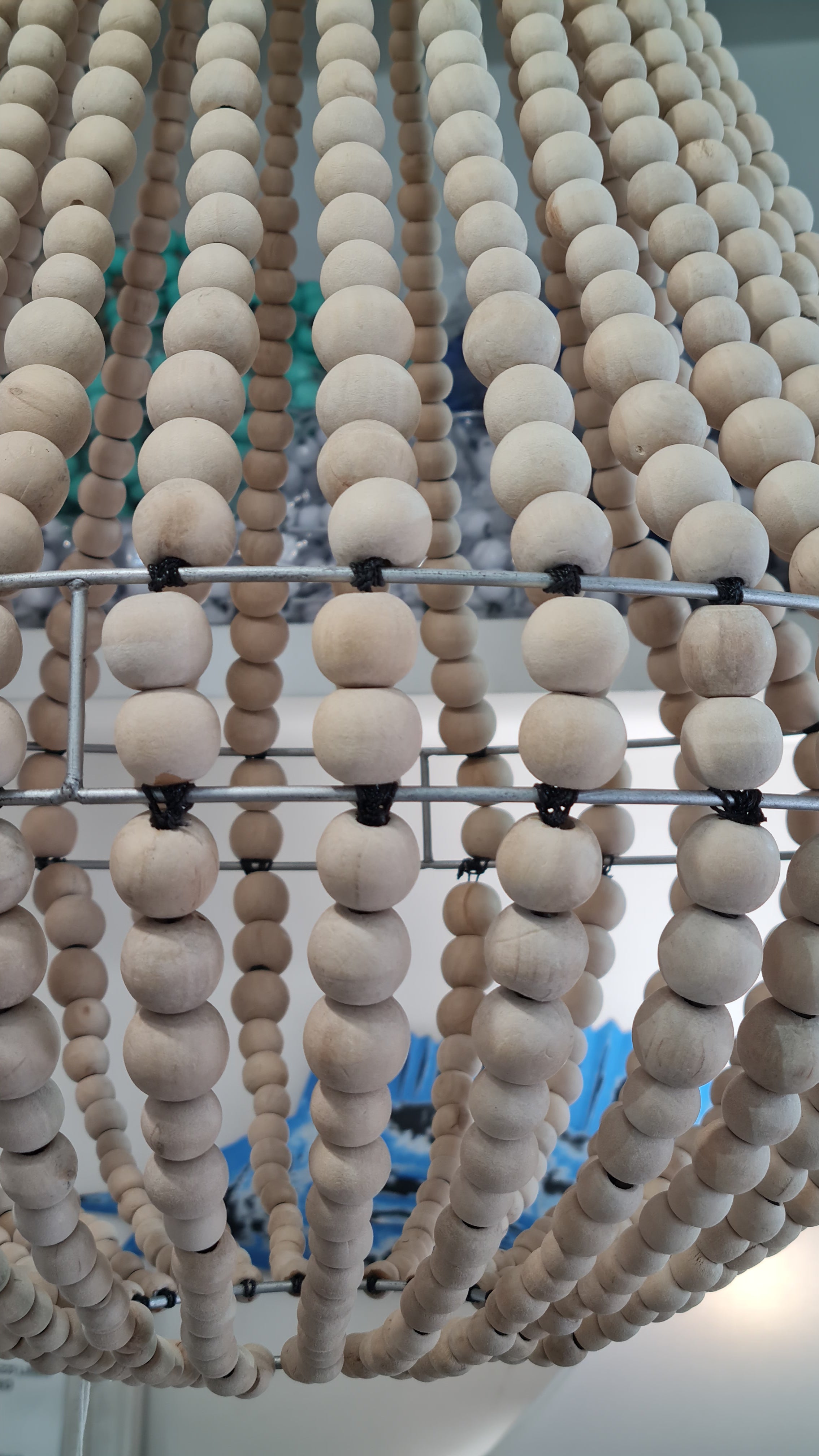 lampadario palline legno  grande naturale
