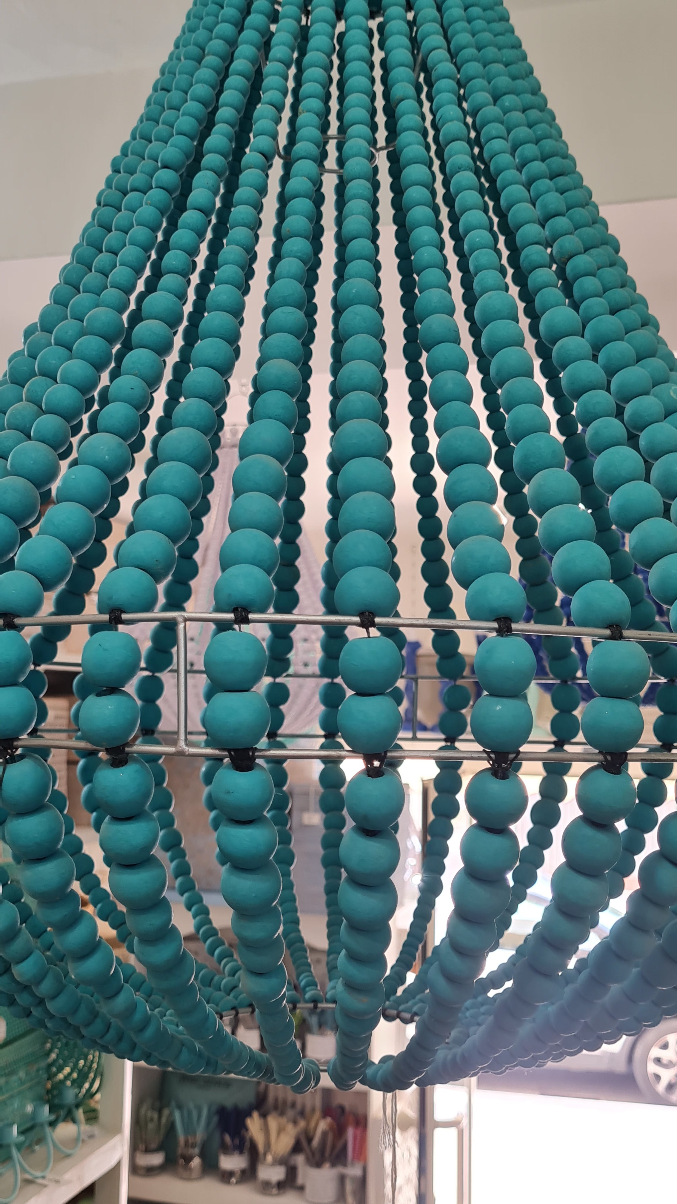 lampadario palline legno turchese tiffany green piccolo