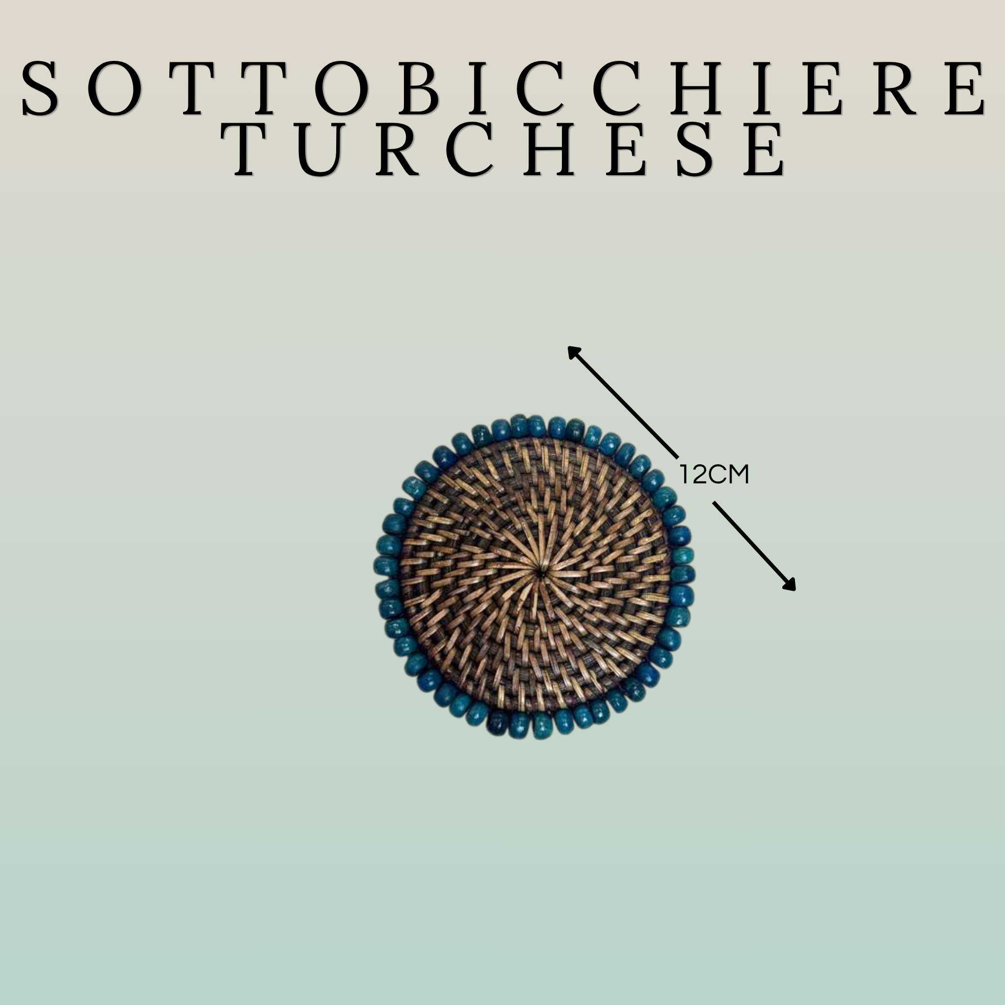 Sottobicchiere Dark Brown con Palline di Legno Ø12 cm – Blu Navy / Turchese