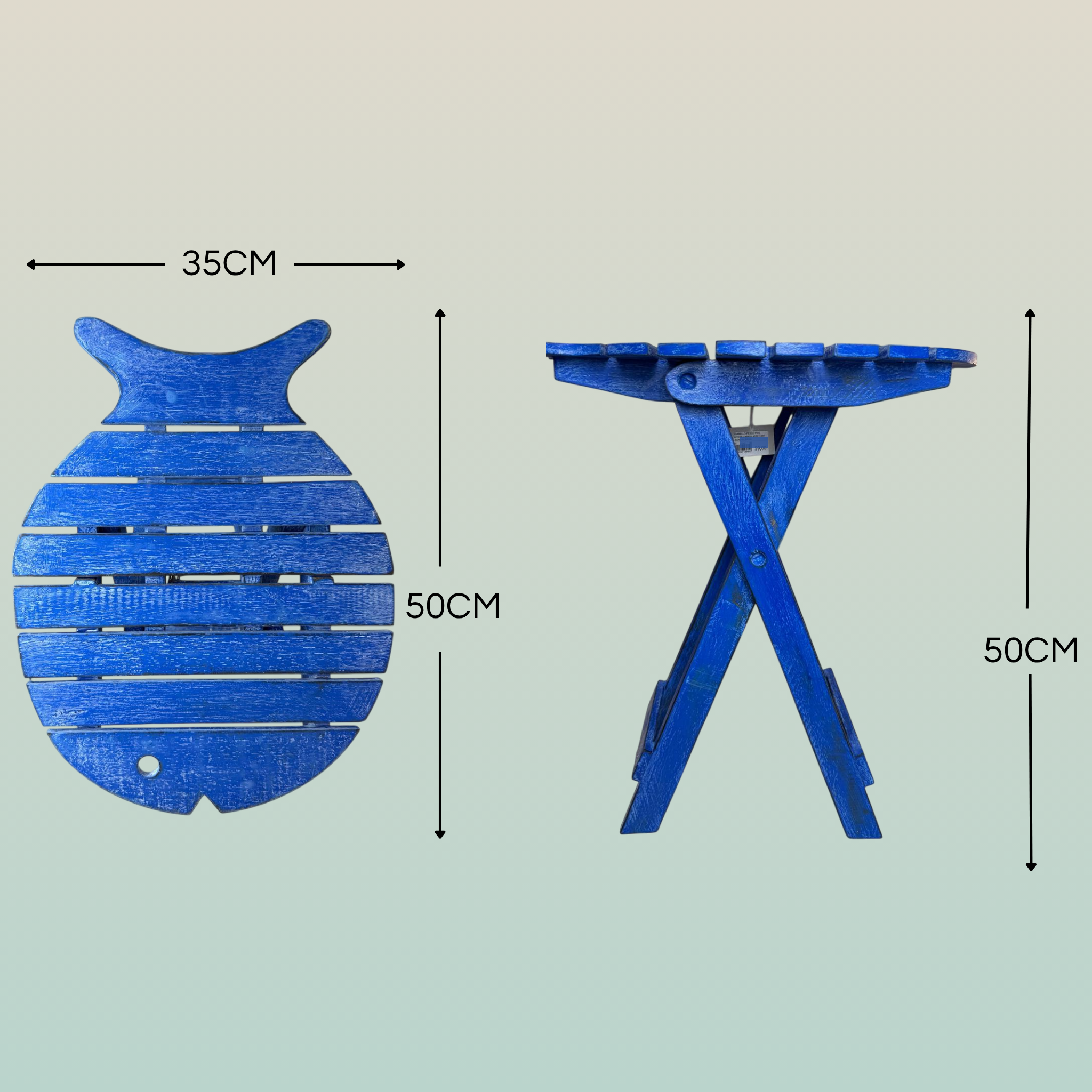 Tavolino Medio Pesce Pieghevole – Design Marino Artigianale