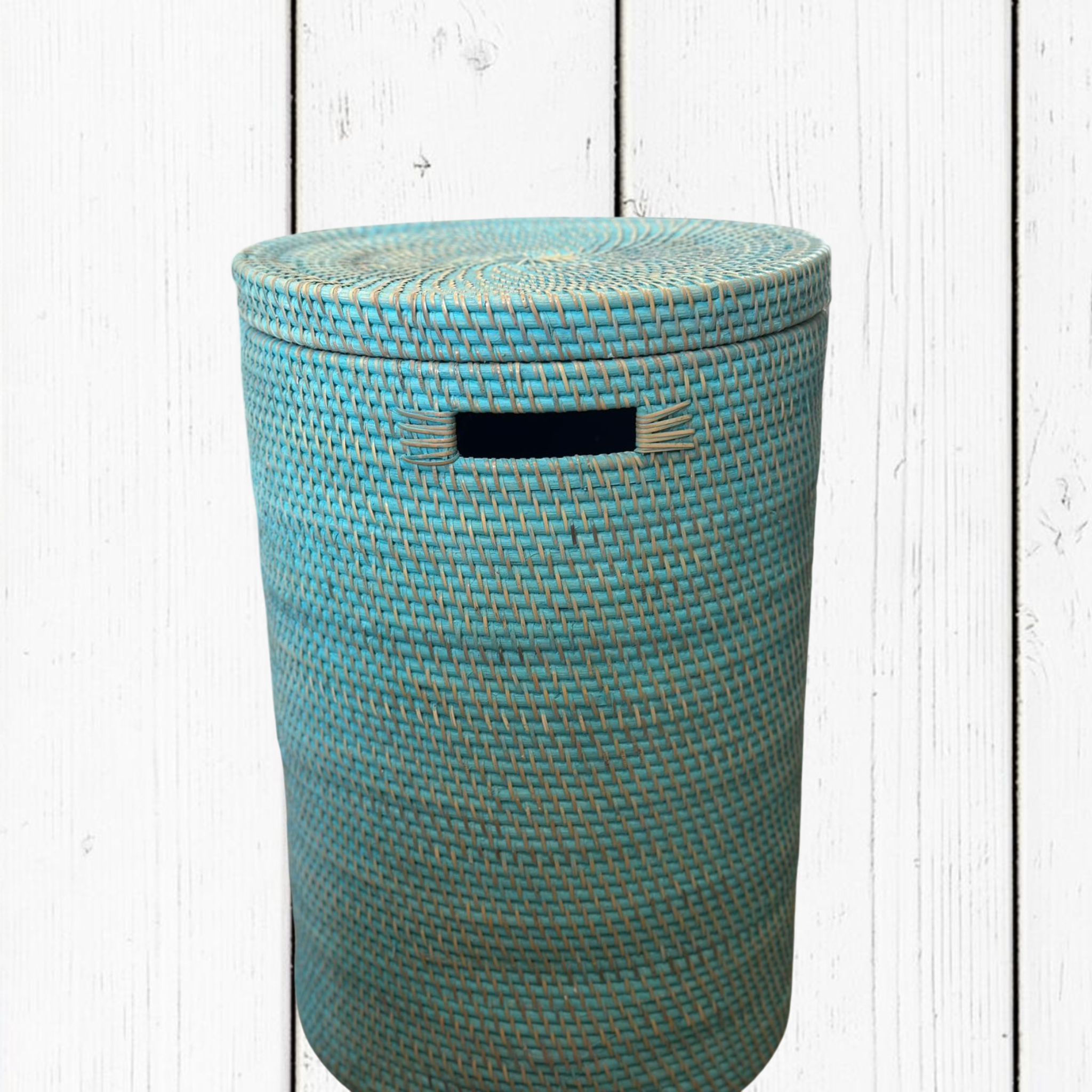 Portabiancheria in Rattan Tondo  – Cesto Biancheria con Coperchio